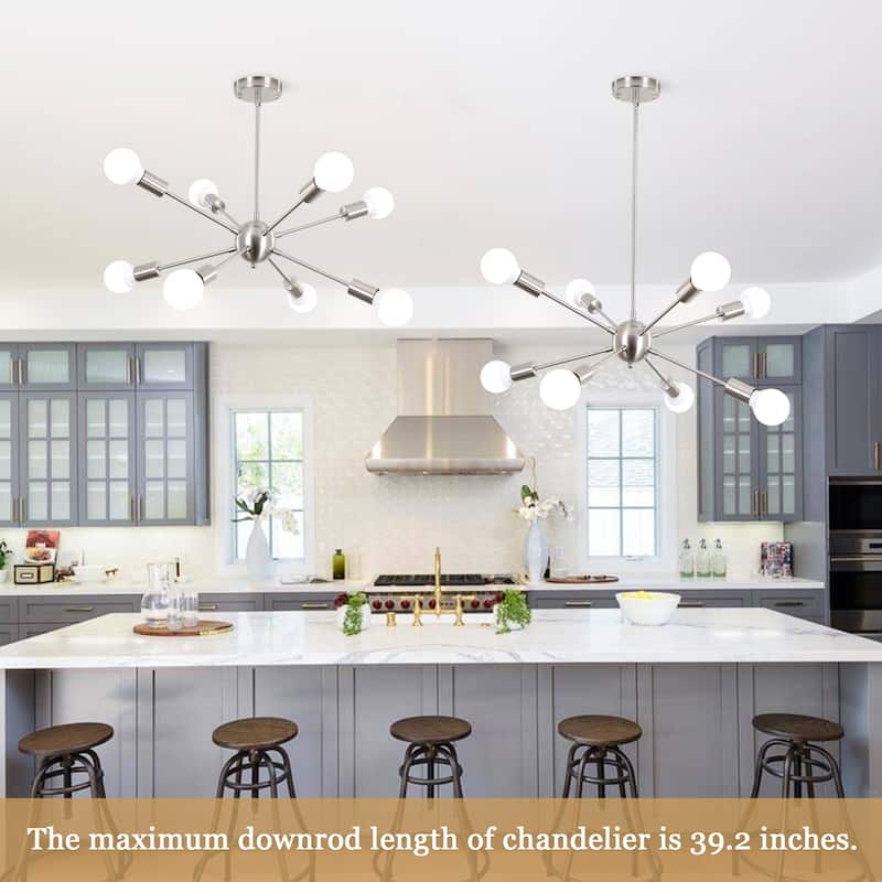 8-Light Mid Century Modern Linear Sputnik Chandelier for Bedroom Living Room Dining Room Kitchen Foyer - N/A