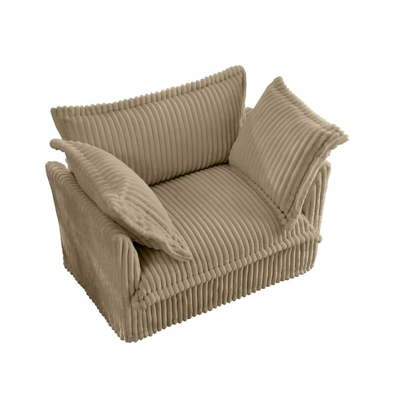 Corduroy Slipcovered Armchair with Deep Seat, 3 Large Pillows and 300lb Capacity