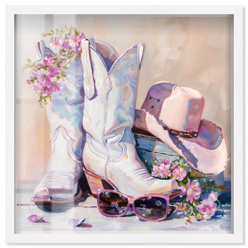 Spring Pink Cowboy Necessities Shadowbox by Art Remedy - White - 16" x 16"
