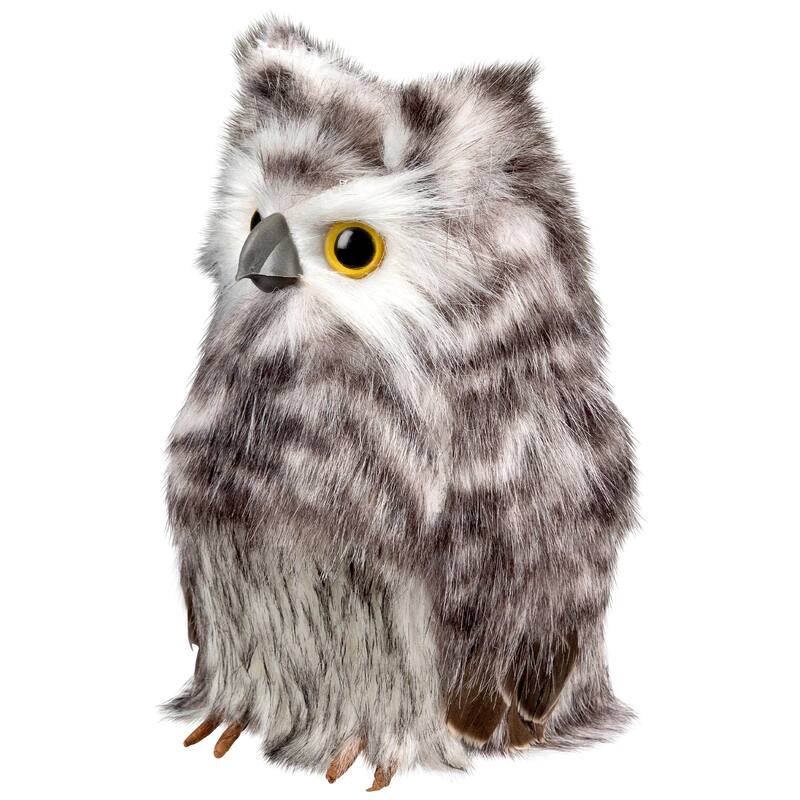Standing Owl Christmas Figure - 7" - Ash Gray and White