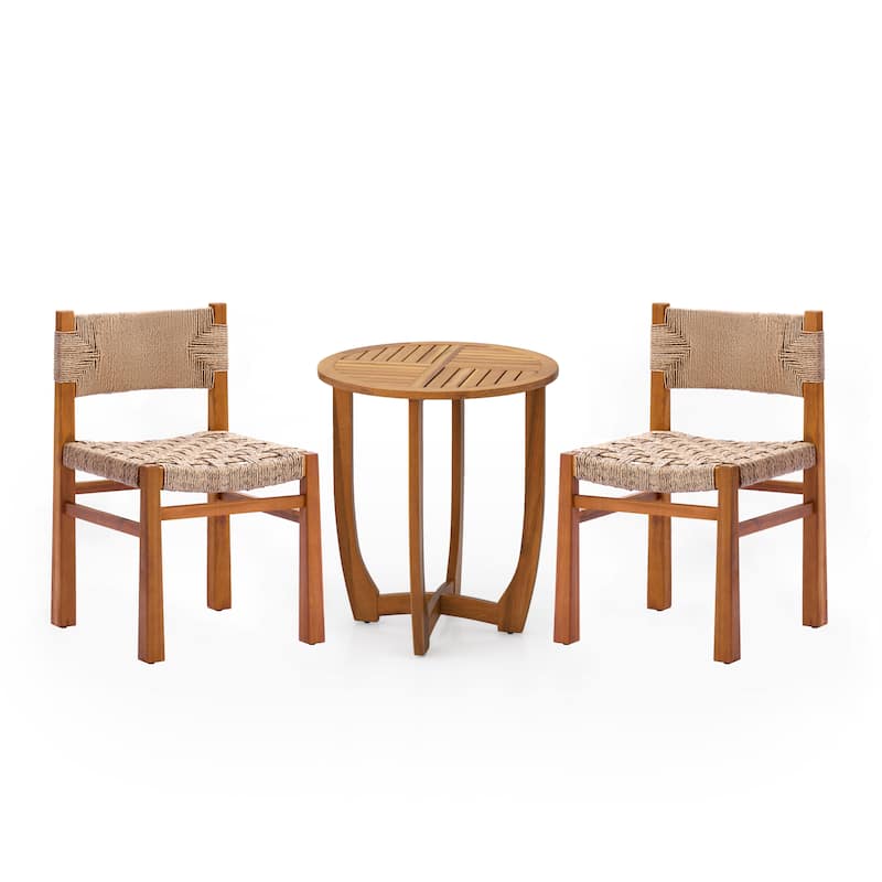 Christopher Knight Home - Nellie 3-Piece Outdoor Acacia Wood Dining Set with Wicker Woven Chairs & 27.5" Round Slat Table
