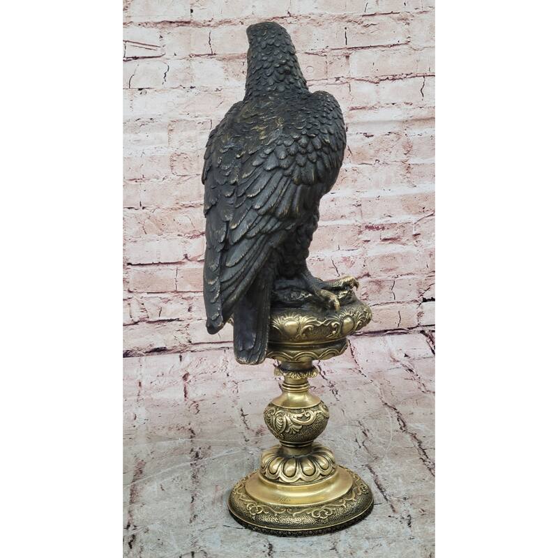 Hot Cast Bronze Eagle On Golden Pedestal Signed Original Wildlife Birds Art By Milo
