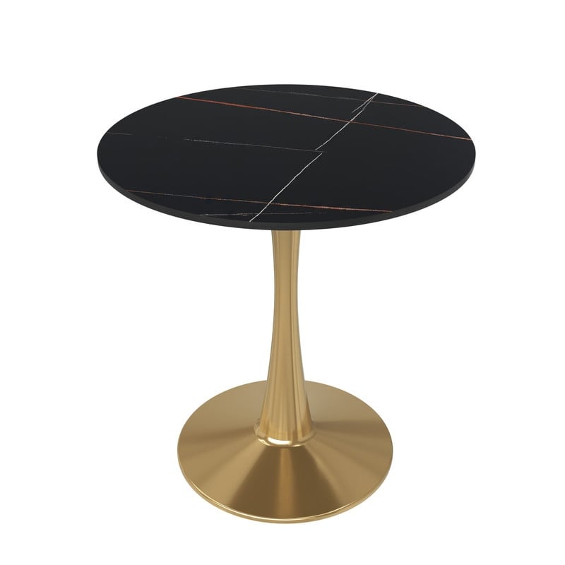 Bristol Series 27" Round Dining Table with Sintered Stone Top and Gold Stainless Steel Pedestal Base for Kitchen or Dining Room