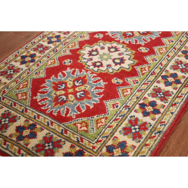 Geometric Kazak Oriental Accent Rug Hand-Knotted Wool Carpet - 2'0" x 3'0"