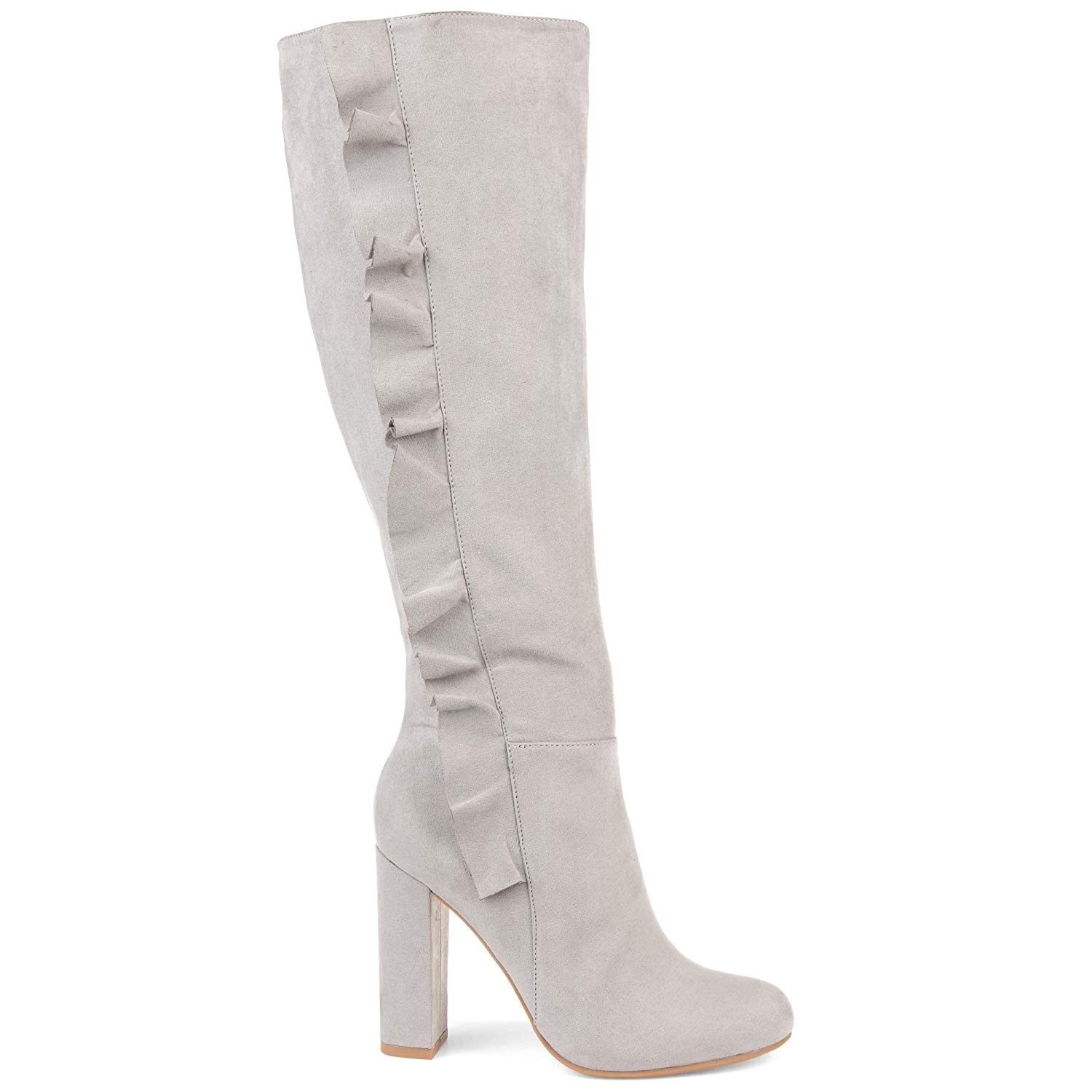9 Extra Wide Calf US Womens Regular Wide Calf and Extra Wide Calf Ruched Stacked Heel Faux Suede Over-The-Knee Boots Wine Brinley Co