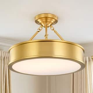 18.5 in. Modern Retro Brushed Gold Drum Integrated LED Semi-Flush Mount Light - 18.5 in. W x 12.9 in. H