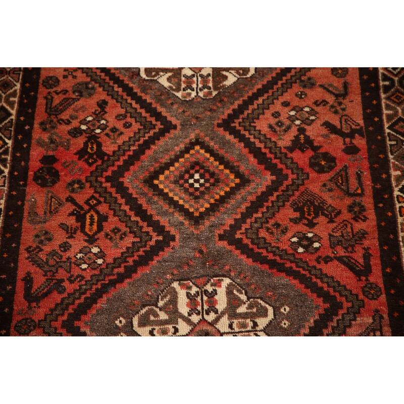 Tribal Geometric Hamedan Persian Vintage Area Rug Handmade Wool Carpet - 3'8"x 4'10"