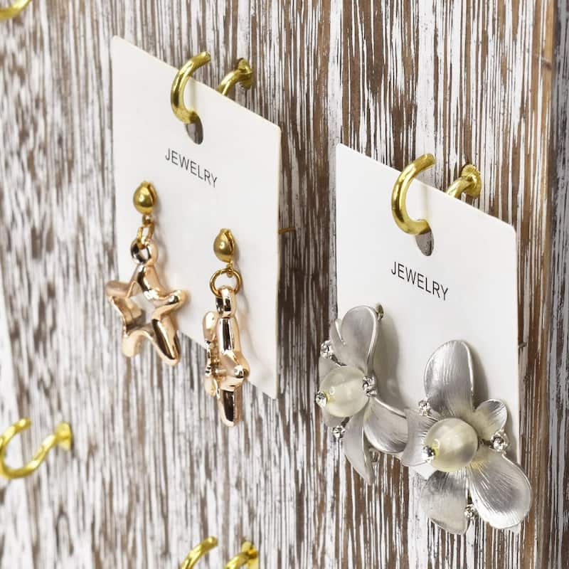 Wooden Foldable Panel Jewelry Display Stand with 32 Hooks - S