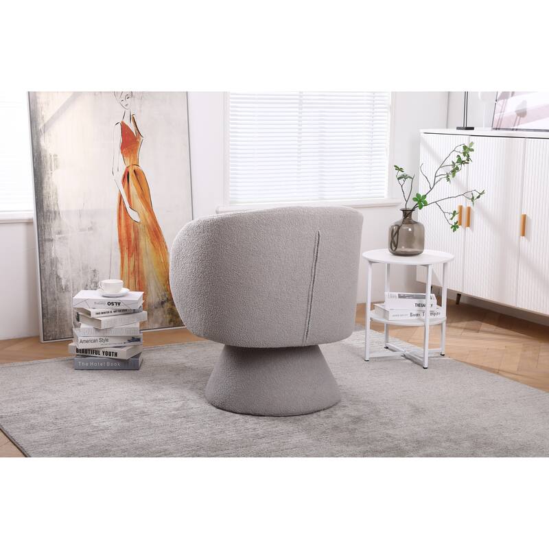 Grey Faux Fur 26.4" Swivel Round Barrel Chair