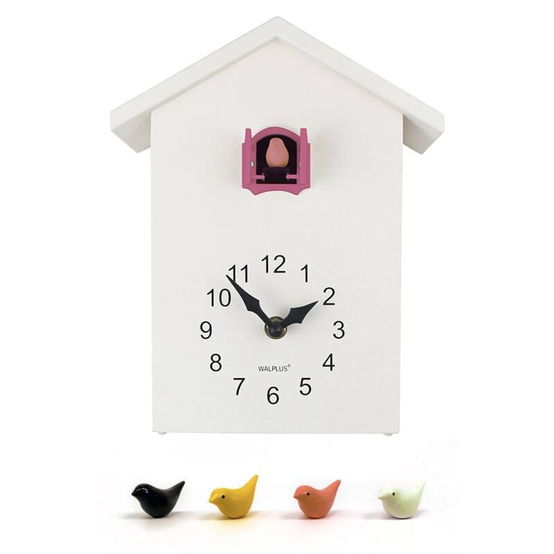 Walplus White Minimalist Cuckoo Clock Colorful Window 4 Changeable Birds