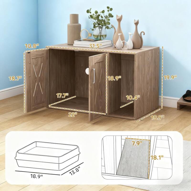 Cat Washroom End Side Table Cat Litter Box Enclosure with Scratching Board