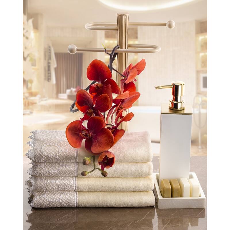 Creative Scents Cream,Ivory Fingertip Towels for Bathroom (11x18 inches) Towel Set of 4 - 11 x 18