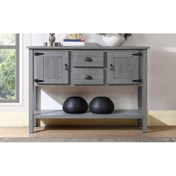 slide 2 of 12, 48'' Solid Wood Console Table with Storage Drawers and Cabinets, Antique Grey Antique Grey