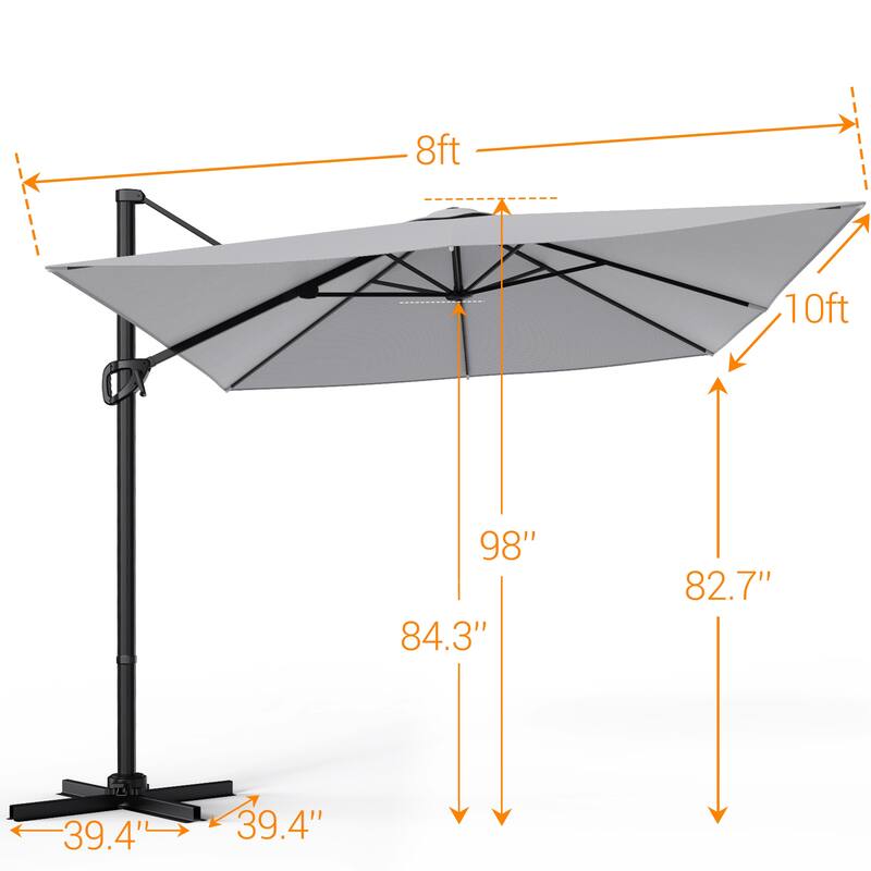 BONOSUKI 10x8FT Cantilever Patio Umbrella 360 Rotation and Canopy