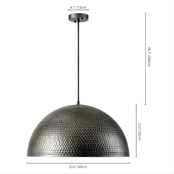 dimension image slide 1 of 4, 1-Light Industrial Farmhouse Oversized Pendant Gold Leaf Hammered Semi-Sphere Dome Pendant Light for Kitchen Island
