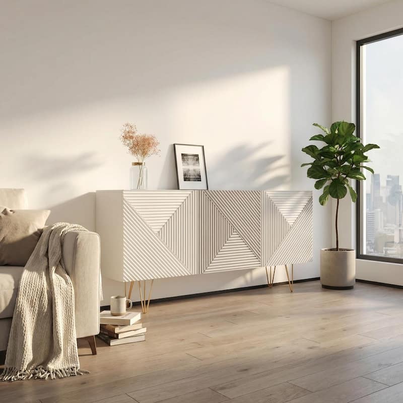 Meble Furniture Giza 3D 63" Sideboard with Matte Body and High Gloss Fronts with Metal Legs 63W x 14D x 29H