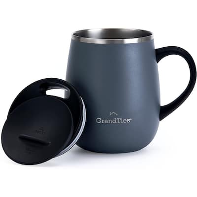 Grandties 16 oz Wine-Glass Shape Insulated Coffee Mug with Handle - Stone Grey
