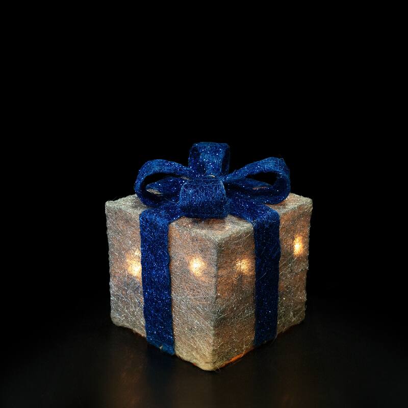 Set of 3 Silver Blue Lighted Gift Boxes Outdoor Christmas Yard Decor