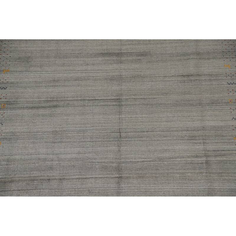 Grey Tribal Gabbeh Indian Area Rug Hand-Knotted Wool Carpet - 8'3"x 9'9"