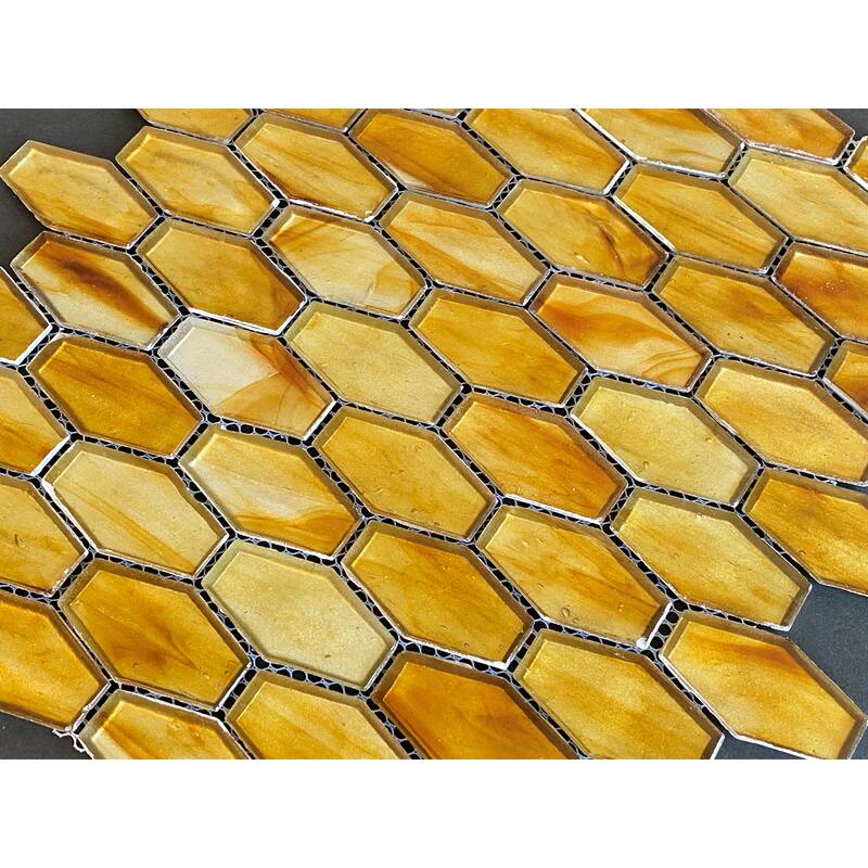 Iridescent 1 1/4" x 2" Long Hexagon Glass Tile
