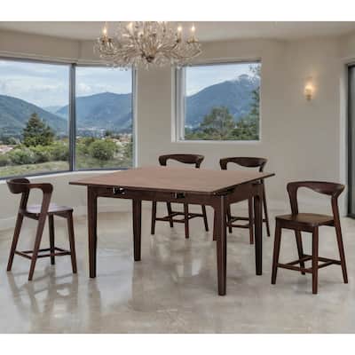 Furniture of America Abigail III Mid-Century Modern 5-Piece Walnut 53-inch 2-Leaf Extendable Counter Height Dining Set