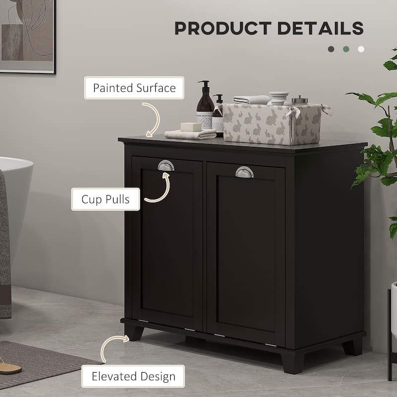 Black Tilt-Out Laundry Hamper Bathroom Storage Cabinet for Clothes, Minimalist Floor Corner Cabinet with Handles