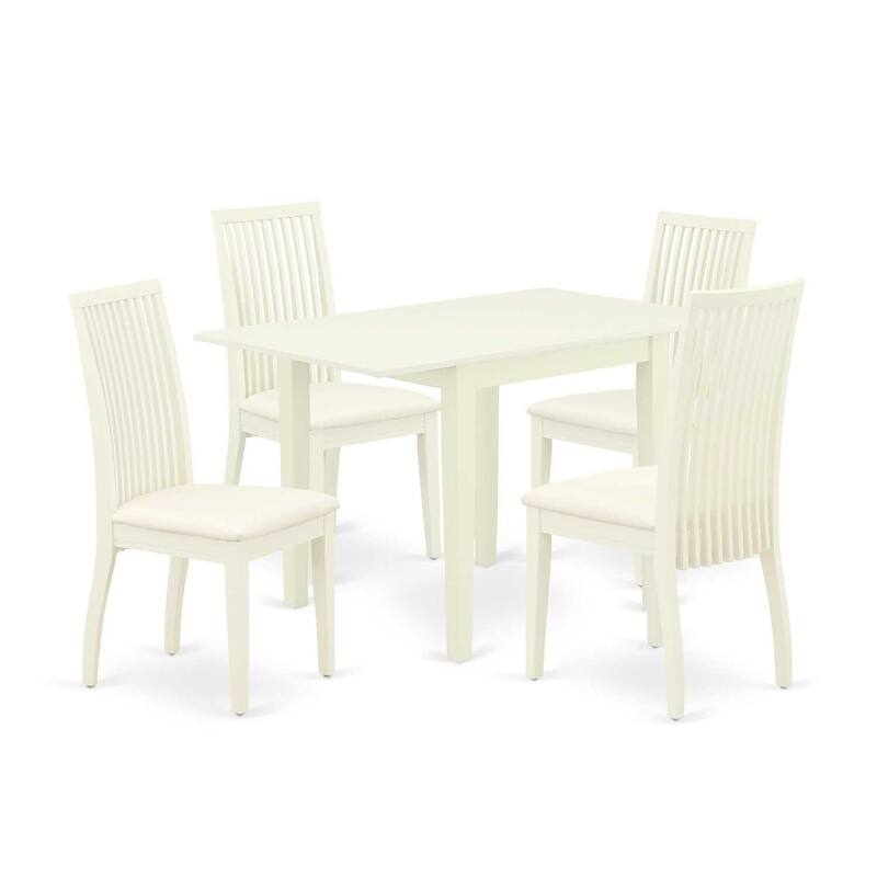 5-Piece Linen White Finish Solid Wood Top - Dining Room Set - Seats 4
