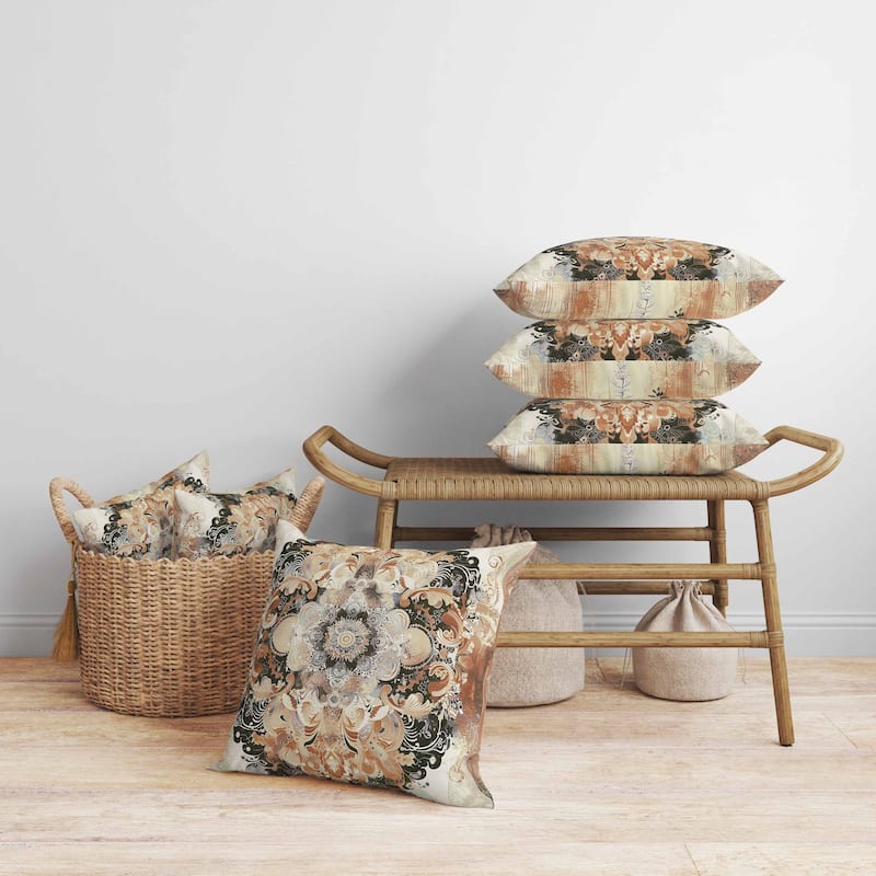 Verdant Fire Faux Suede Reversible Throw Pillow Beige and Black