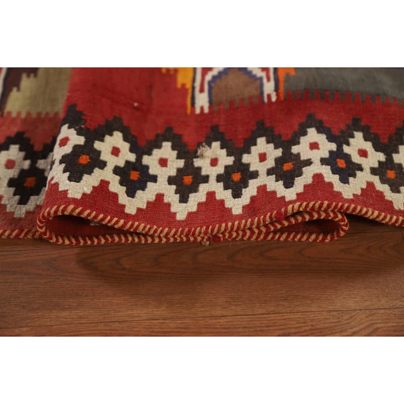 Vegetable Dye Kilim Qashqai Persian Antique Runner Rug - 3'9"x 13'5"