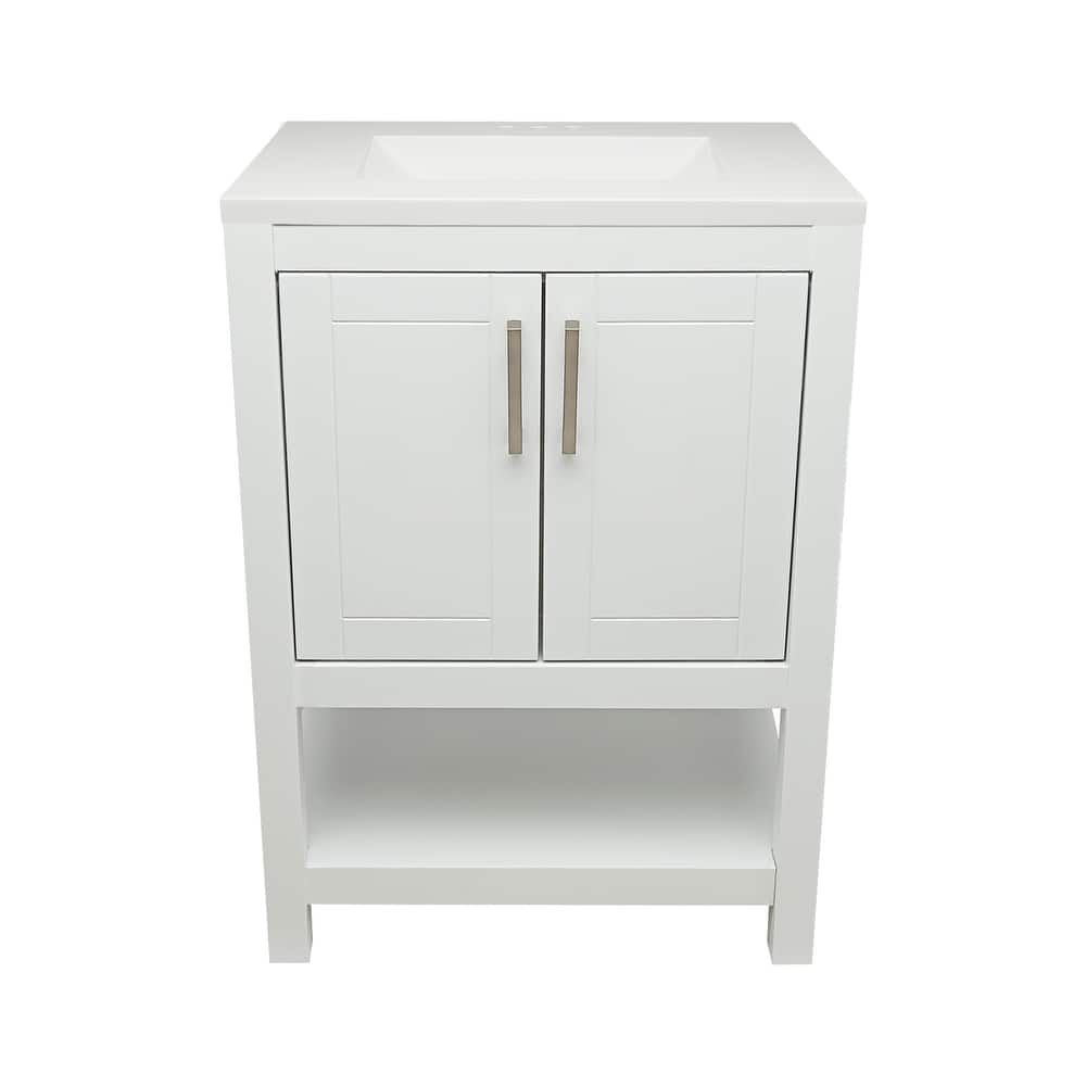 Taos 25" Bathroom Vanity with Cultured Marble Vanity Top Sink in White with White Basin