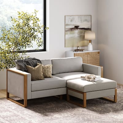 Madison Modern 2-Seater Sofa Set with Storage Ottoman, Upholstered Modular Sofa with Cushion and Solid Wood Legs