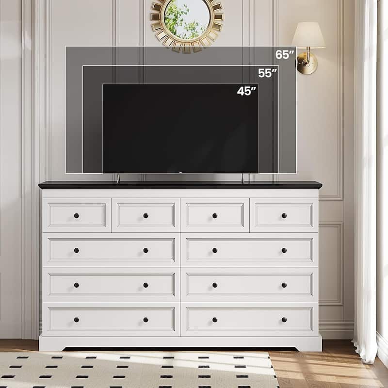 10 Drawers Dresser 55" Large Drawers Wood Dressers & Chest of Drawers