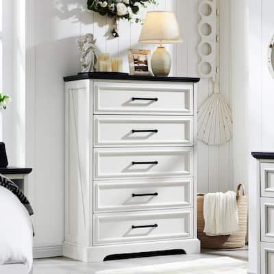 Farmhouse 5 Drawers Dresser Chests, Wood Rustic Chest of Drawers