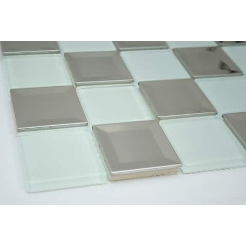 TileGen. 2" x 2" Metal Mix Glass Mosaic Tile in Clear Silver Wall Tile (10 sheets/9.6sqft.)