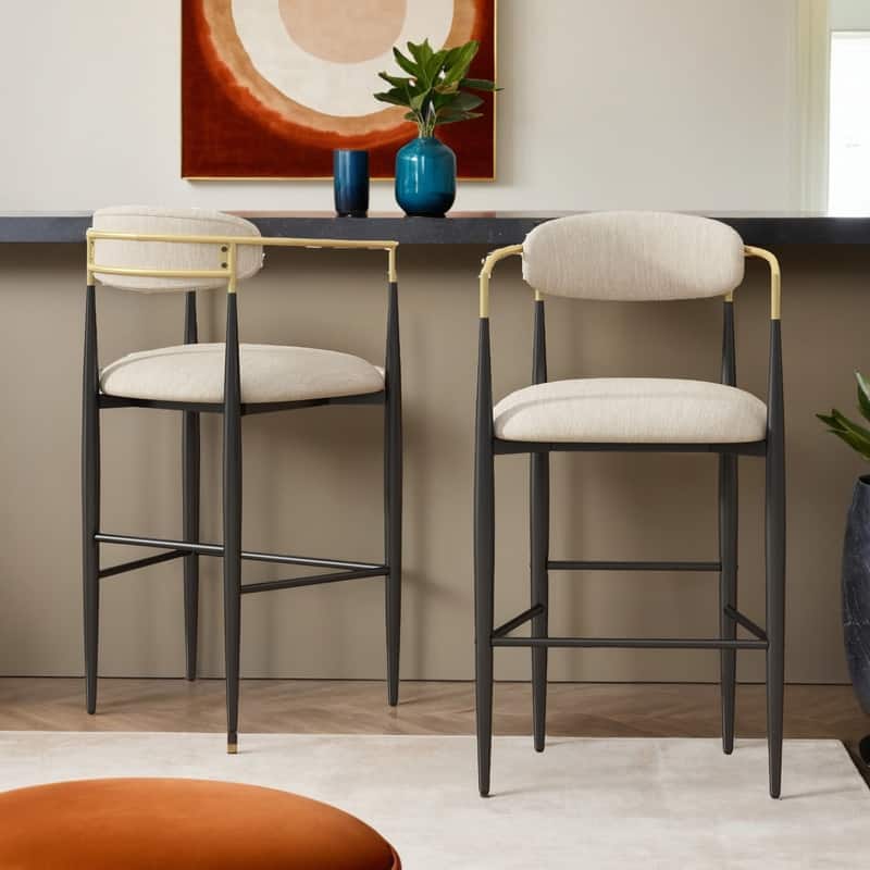 Barstools Set of 2, Counter Height Upholstered Bar Stools with Backs and Iron Legs for Kitchen Island,