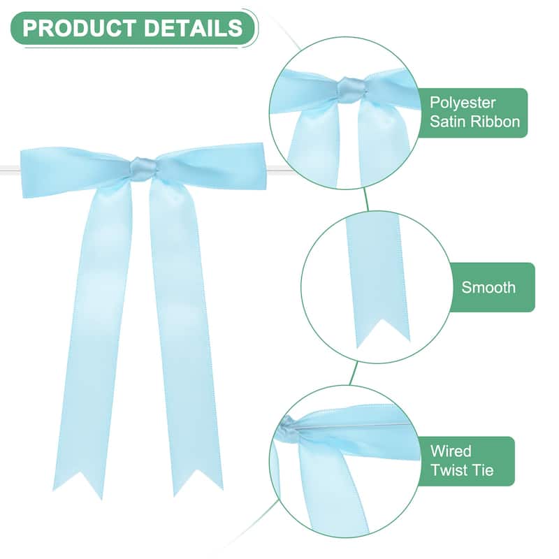 24-Pack Satin Ribbon Twist Tie Bows 7x5" Bow Twist for Craft - Light Blue