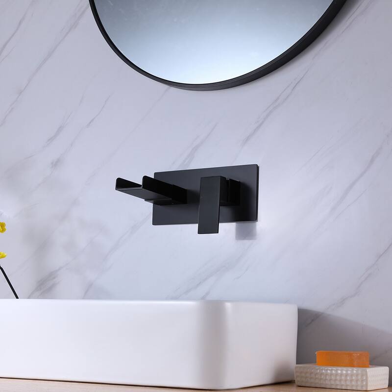 Matte Black Single Handle Waterfall Nozzle Wall Mount Bathroom Sink Faucet