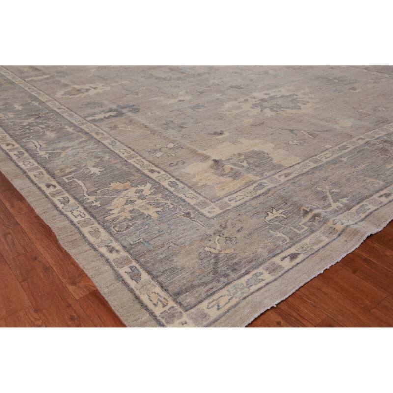 Hand Knotted Oriental 100% Wool Carpet Transitional All-Over Beige & Ivories Oushak Area Rug - 12' 1'' X 9' 1''