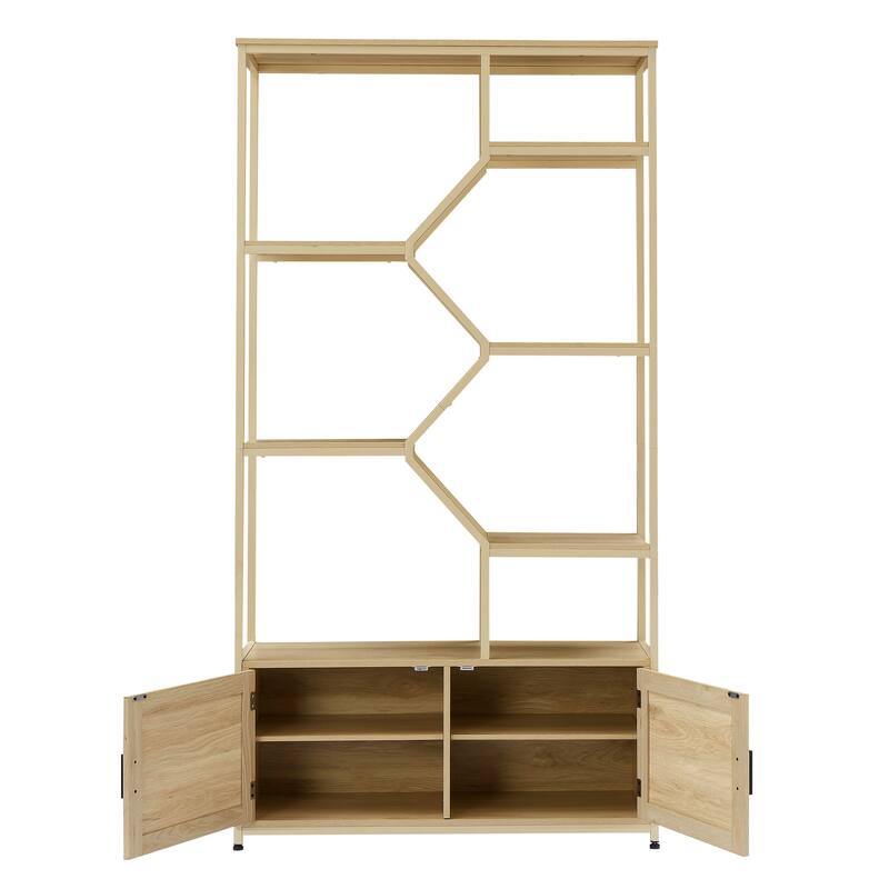 Rattan bookshelf 5 tiers Bookcases Storage Rack - 39.4’’w x 13.8’’d x 75.6’’h