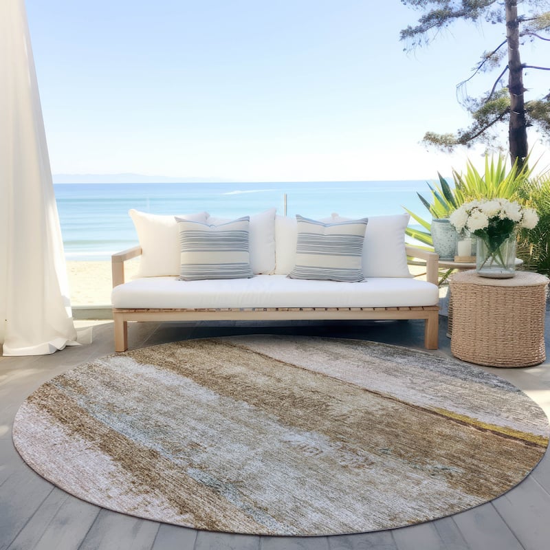 Machine Washable Indoor/ Outdoor Abstract Contemporary Chantille Rug