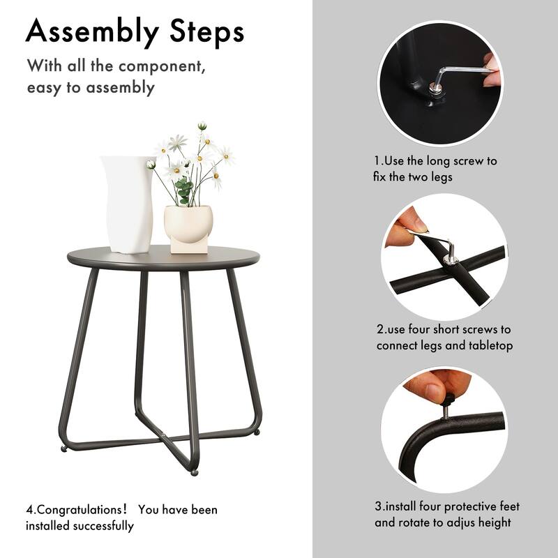 E-Coated Steel Side Table, Weather- Resistant Outdoor 18” Round End Table Accent Table for Bistro Balcony Apartment