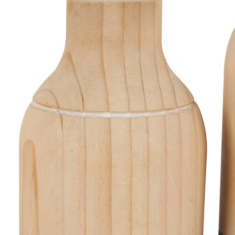 Light Brown Wood Colorblock Decorative Vase with Black Bases (Set of 2)