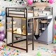 preview thumbnail 21 of 38, Metal & Wood Twin Size Loft Metal Bed with Desk,Power Outlet,LED and Wardrobe Black