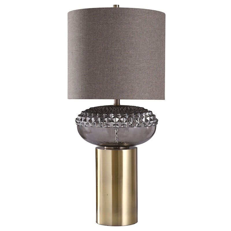 Tiffin Table Lamp - Smoke Finish On Glass Body With Antique Brass Finish - 16"L x 16"W x 35.5"H - 16"L x 16"W x 35.5"H - 16"L x 16"W x 35.5"H - Antique Brass, Smoke, Brown