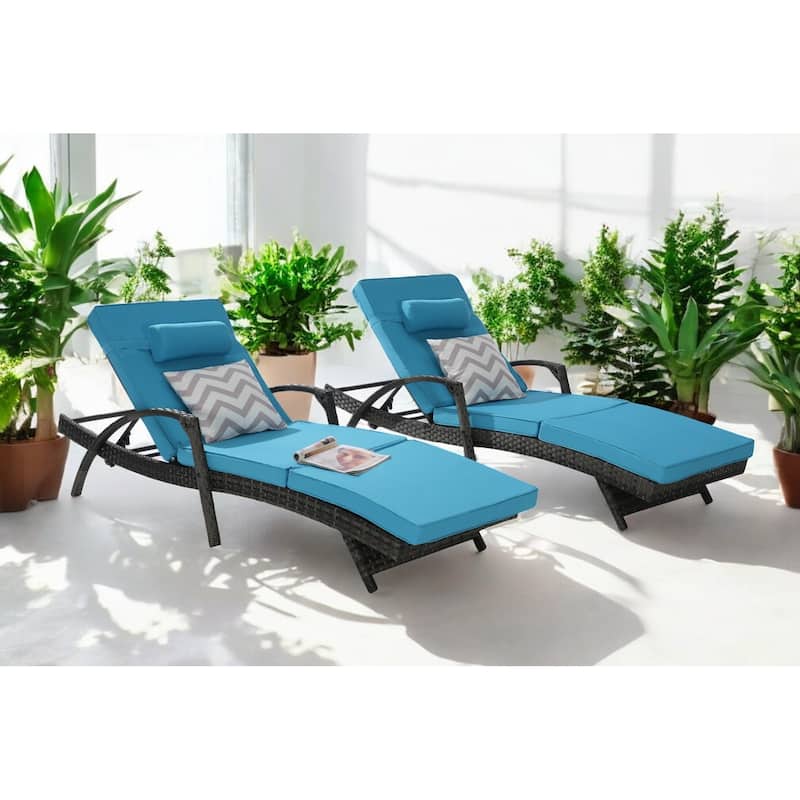 Outdoor Wicker Reclining Lounge Chairs Set of 2 with Cushions – Adjustable, Lawn Chairs for Patio, Poolside, and Garden