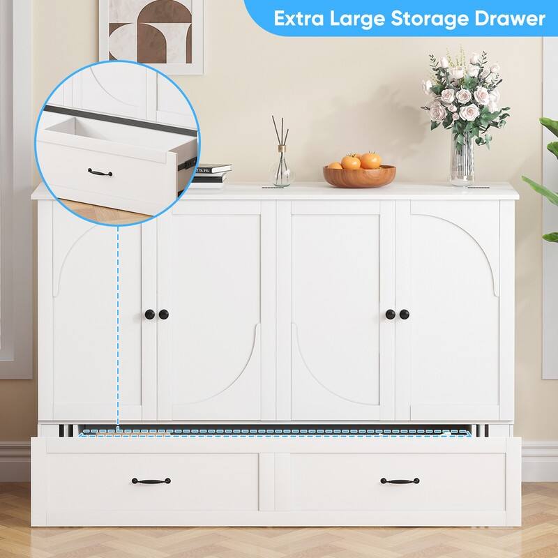Mixoy Modern Murphy Bed Cabinet Queen Size with Charging,Optional Mattress