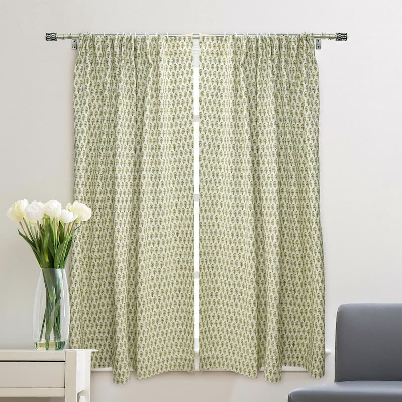 Fabdivine Handmade Floral Block Print Window or Door Room Décor Viscose Linen Curtain - 54"X89" - Lil Paisley- Yellow, Green