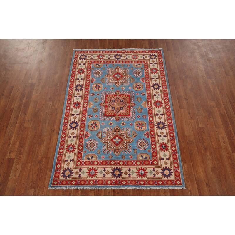 Blue Kazak Oriental Area Rug Handmade Traditional Wool Carpet - 4'0" x 6'4"