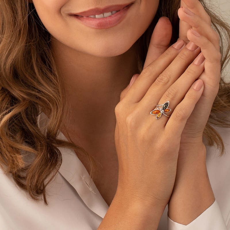 Amber Butterfly Ring in Sterling Silver