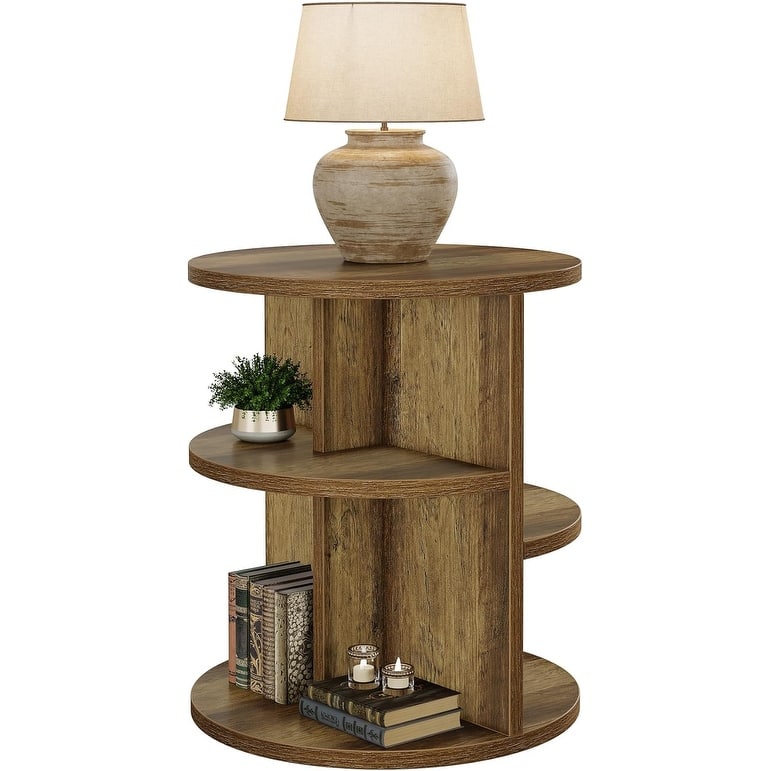 3 Tiers Round End Table, 23.6 Inches Side Table, Farmhouse Nightstand
